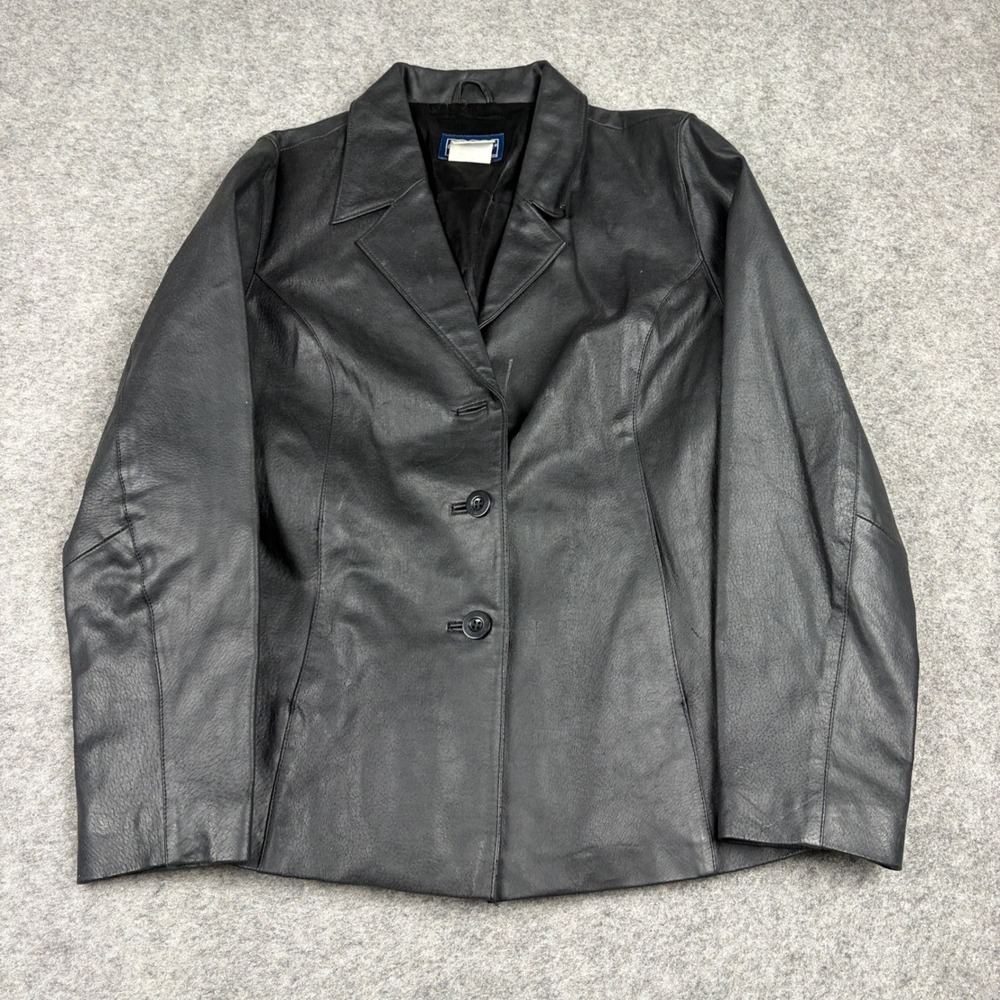 Vintage Rothschild Leather Blazer Womens XL Black Button Up Luxury Preppy Coat